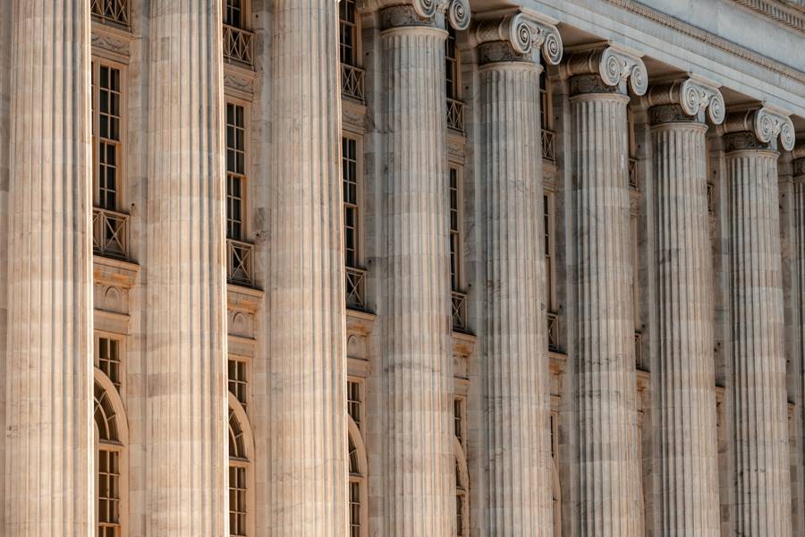 Stone columns on the front of a courthouse