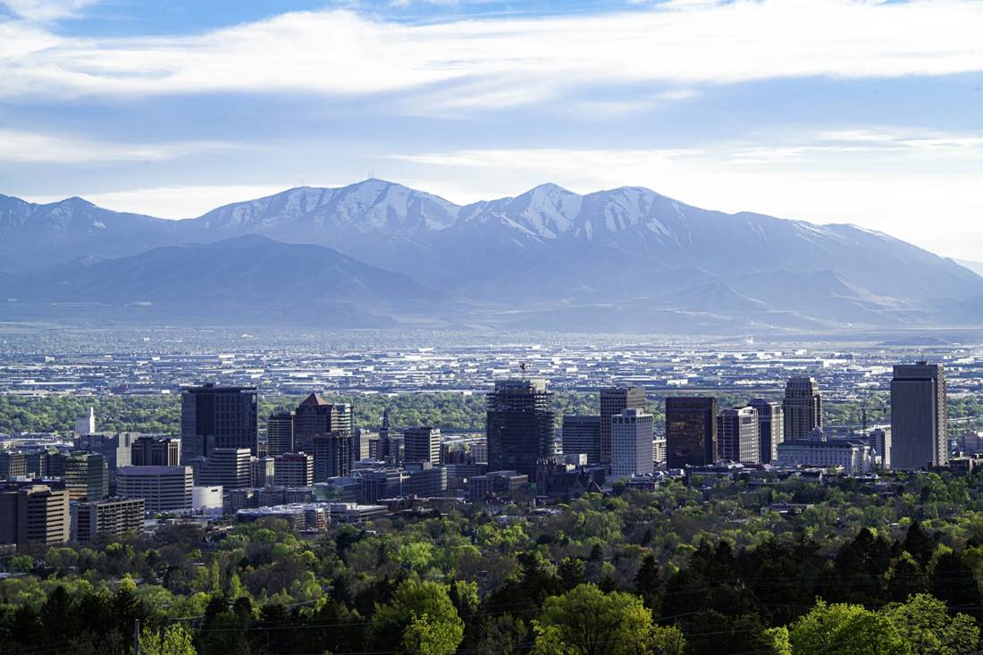 The Salt Lake Valley with the mountains behind it